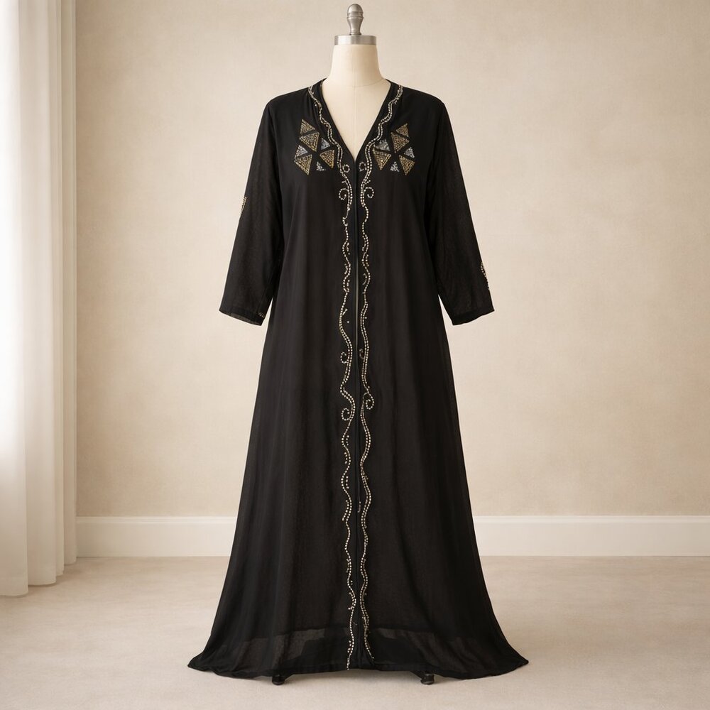 Black Embellished Kaftan Abaya Size 60